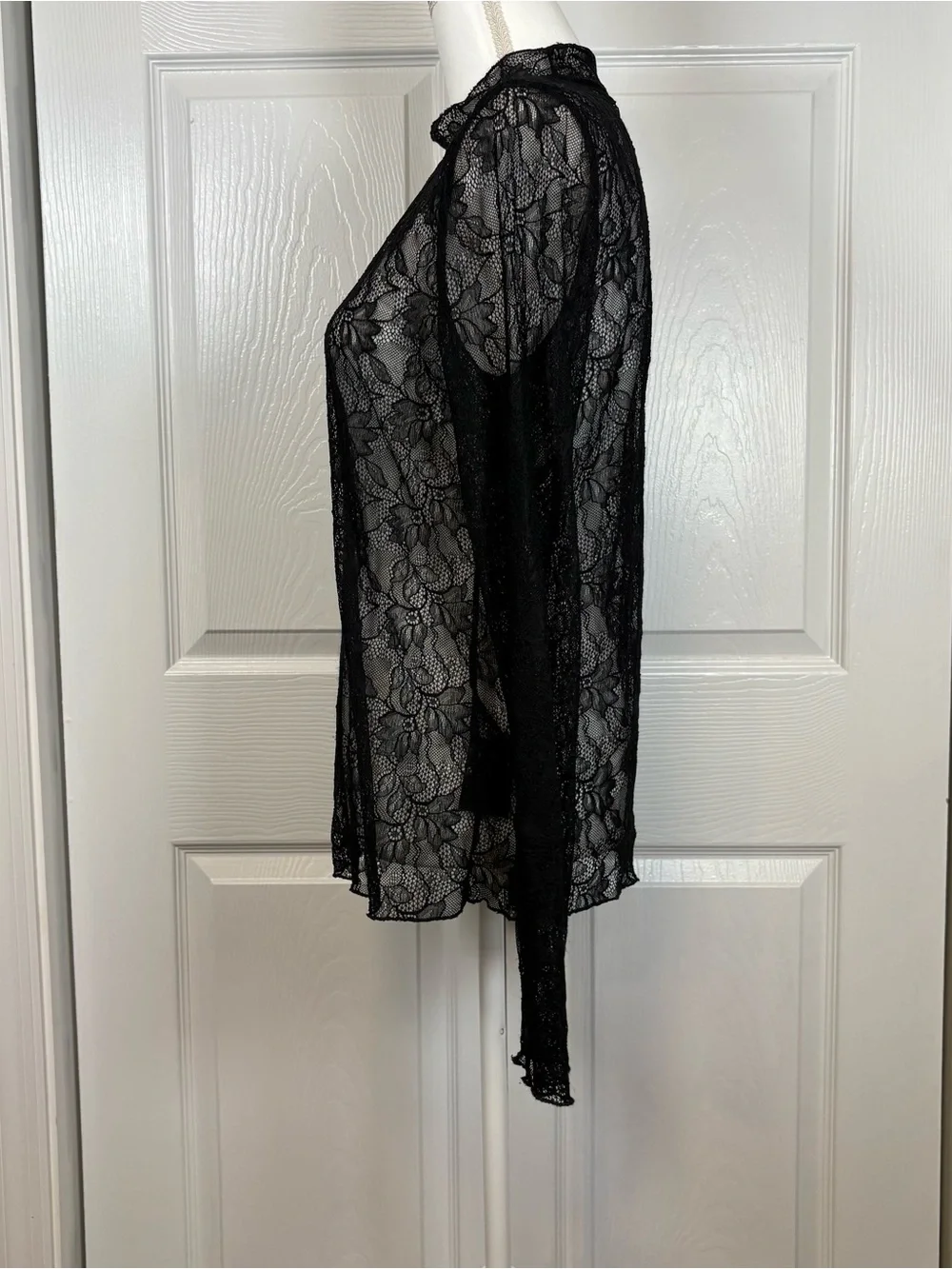 Anthropologie Black Sheer Lace Goth Fairy Grunge Mock Neck Top Large - Picture 2 of 7